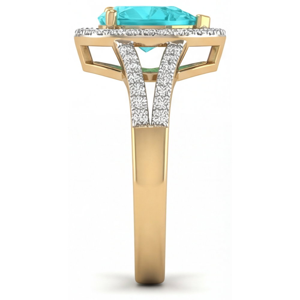 Natural Paraiba Tourmaline Halo Setting Ring 2 ct 14 Karat Two Tone Gold – top view