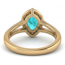 Pear Cut Paraiba Tourmaline ring in 14 Karat Two Tone Gold – back view