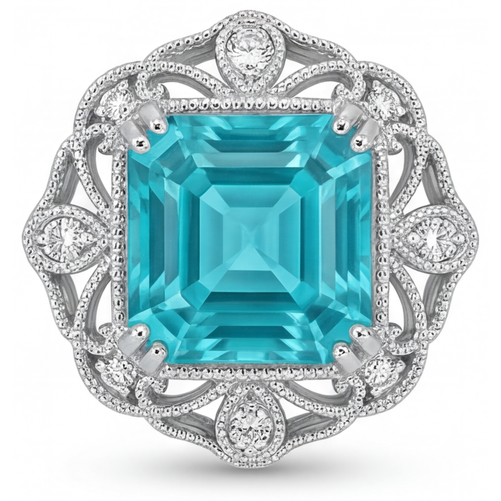 Asscher Paraiba Tourmaline ring in 14K White Gold – main view