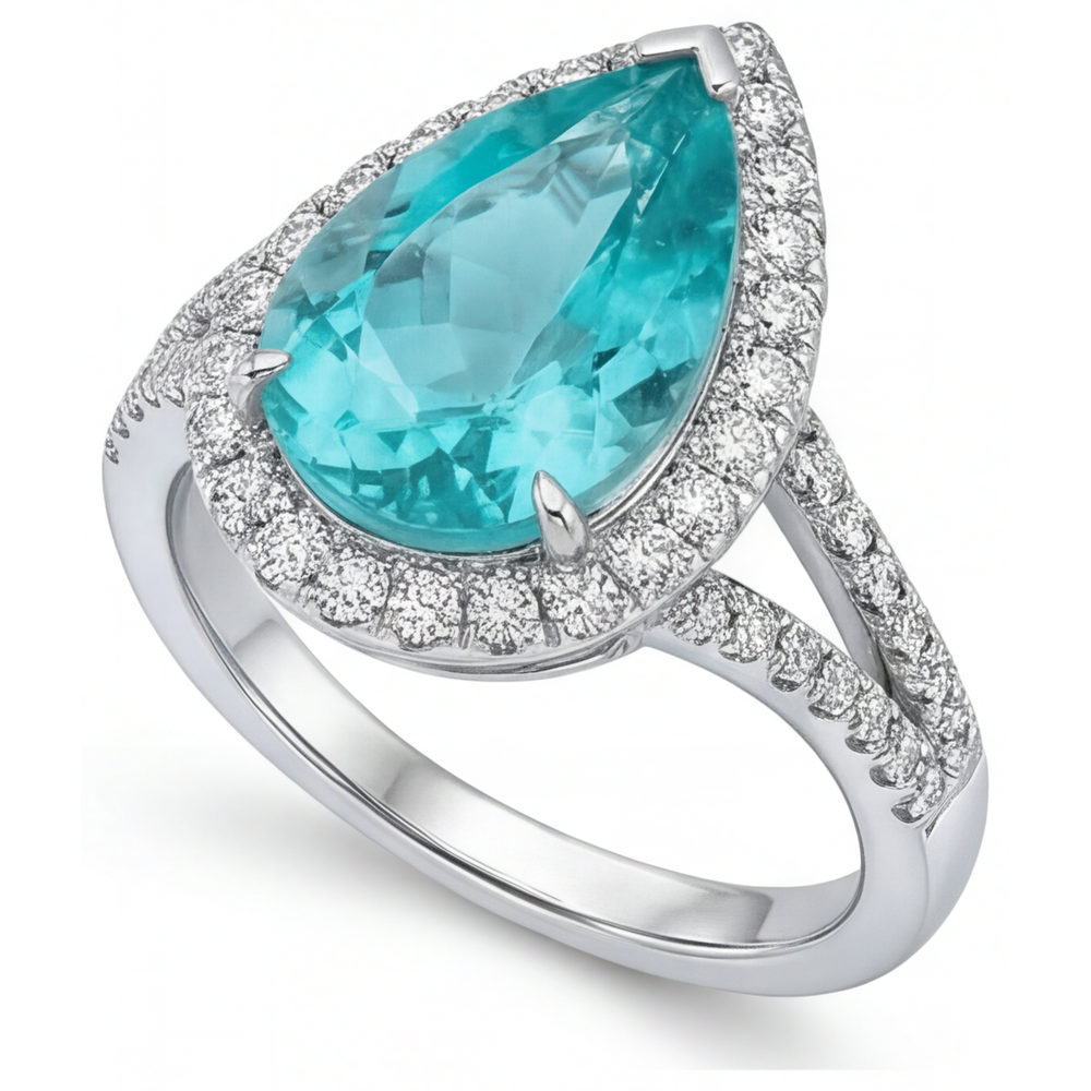 Exquisite Paraiba Tourmaline Halo Setting Ring 5.25 ct – side view