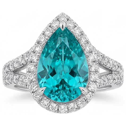 Pear Cut Paraiba Tourmaline ring in 14K White Gold – main view