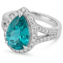 Genuine Paraiba Tourmaline Halo Setting Ring – profile view