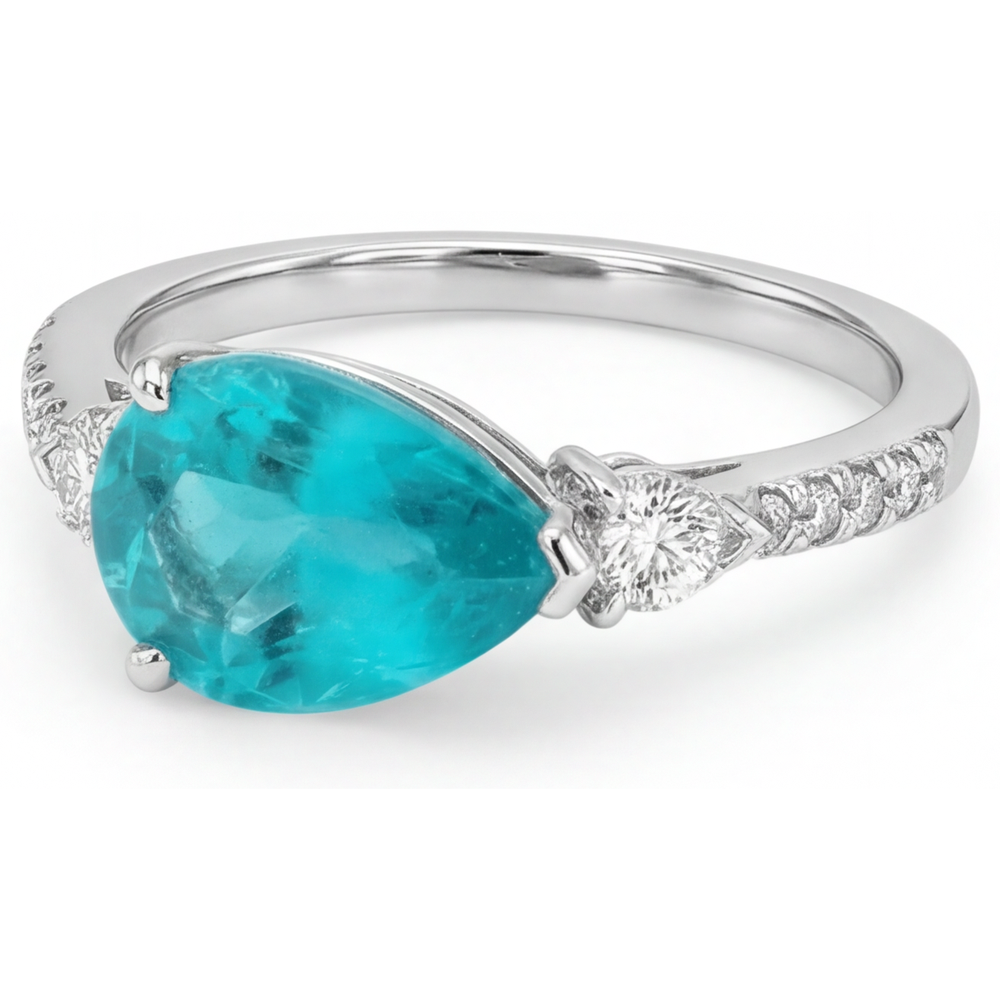 Real Paraiba Tourmaline Precious Stone Ring – front view