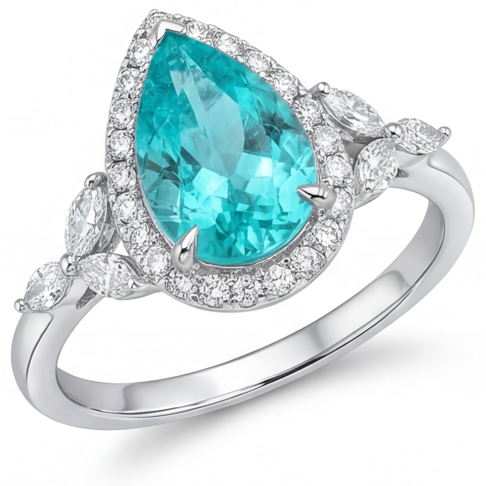 Authentic Paraiba Tourmaline Precious Stone Ring 2.25 ct 14K White Gold – main view