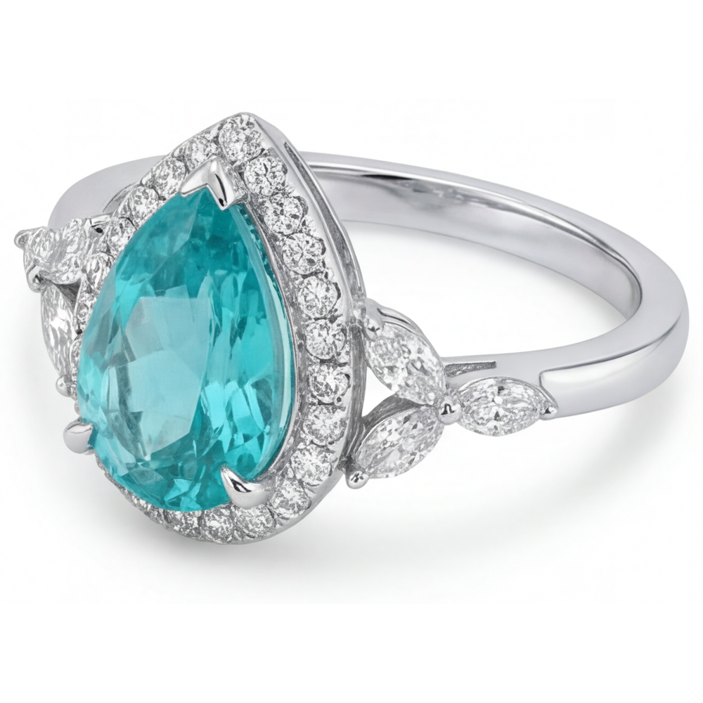 Precious Stone Ring 14K White Gold with Paraiba Tourmaline – angle view