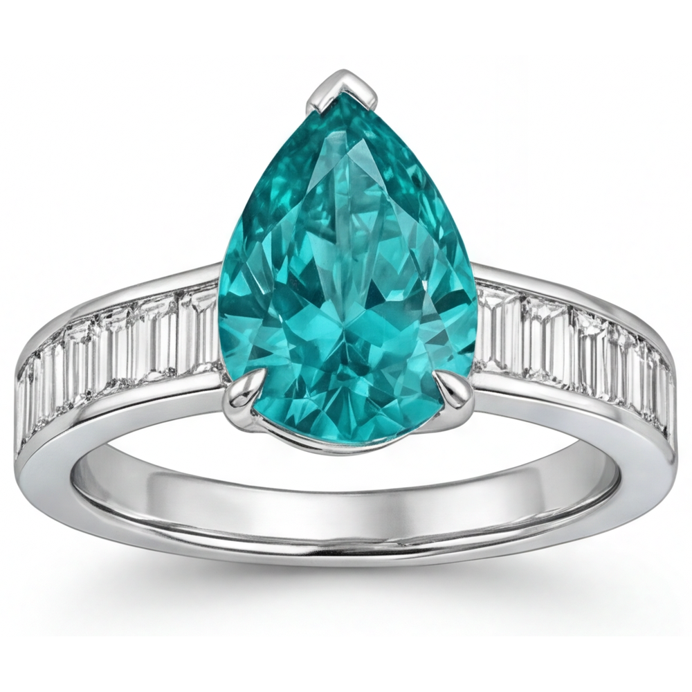 Earth-Mined Paraiba Tourmaline Precious Stone Ring 2.50 ct 14K White Gold – front view