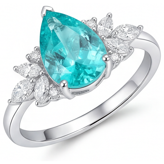 Paraiba Tourmaline Precious Stone Ring 3-ct 14 Karat White Gold – main view