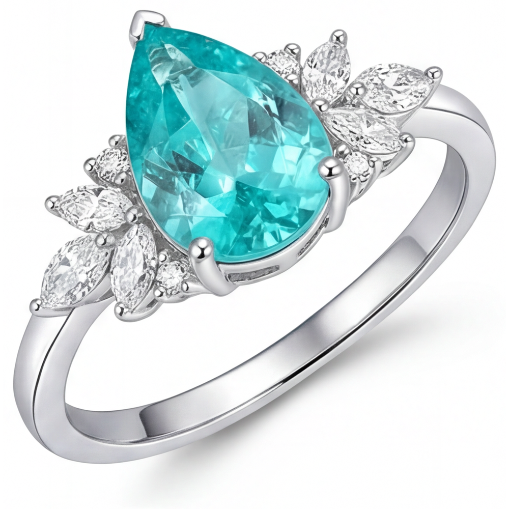 Earth-Mined Paraiba Tourmaline Precious Stone Ring 3 ct 14 Karat White Gold – side view