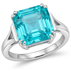 Paraiba Tourmaline Asscher Solitaire Ring 3 ct – 14K White Gold