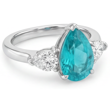 Paraiba Tourmaline Pear Cut Three Stone Ring in 14K White Gold – profile view