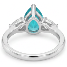 Paraiba Tourmaline Pear Cut Three Stone Ring in 14K White Gold – top view
