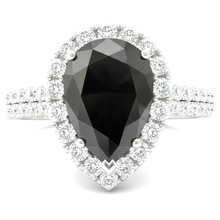 Black Diamond Ring 6 Carat Natural Pear Halo 14K White Gold