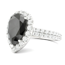 Black Diamond Ring 6 Carat Natural Pear Halo 14K White Gold