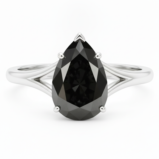 Black Hills Gold Diamond Ring 6 Carat Genuine Pear Solitaire Cathedral 14K White