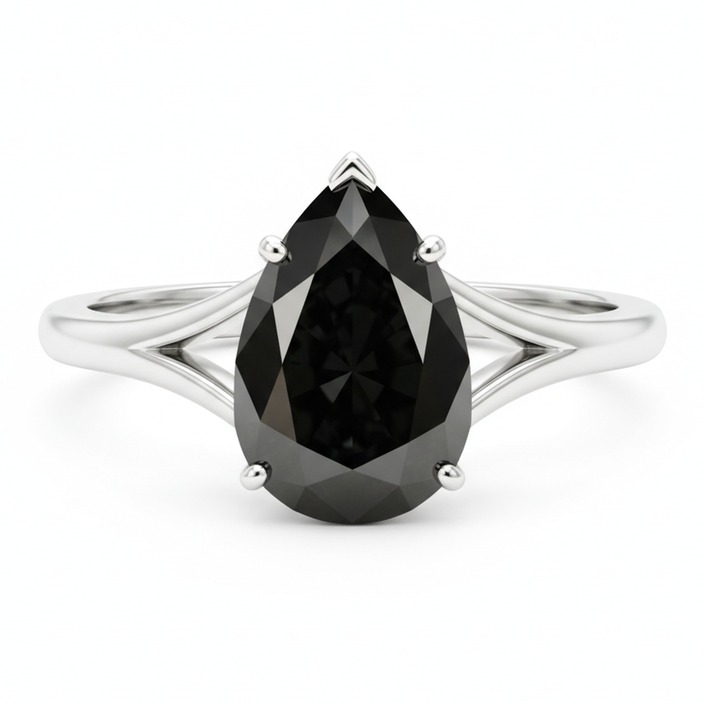 Black Hills Gold Diamond Ring 6 Carat Genuine Pear Solitaire Cathedral 14K White