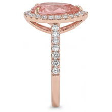 Peach Sapphire Engagement Ring 2.8 Carat Genuine Pear Padparadscha Halo Pave 14K Rose Gold