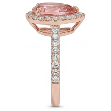 Peach Sapphire Ring 2.8 Carat Genuine Pear Padparadscha Halo Pave 14K Rose Gold