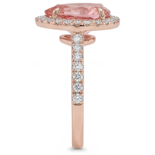 Peach Sapphire 2.8 Carat Natural Pear Padparadscha Halo Pave Ring 14K Rose Gold