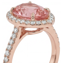 Peach Sapphire 2.8 Carat Natural Pear Padparadscha Halo Pave Ring 14K Rose Gold