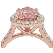 Peach Sapphire Ring 2.8 Carat Genuine Pear Padparadscha Halo Pave 14K Rose Gold