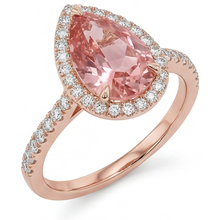 Peach Sapphire Engagement Ring 2.8 Carat Genuine Pear Padparadscha Halo Pave 14K Rose Gold