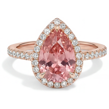 Peach Sapphire 2.8 Carat Natural Pear Padparadscha Halo Pave Ring 14K Rose Gold