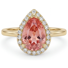 Pink Padparadscha Sapphire Ring 2.8 Carat Natural Pear Halo Plain 14K Yellow Gold