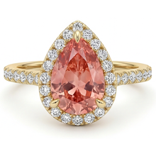 Padparadscha Sapphire Ring 2.8 Carat Genuine Pear Halo 14K Yellow Gold