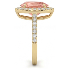 Peach Color Sapphire 2.8 Carat Genuine Pear Padparadscha Halo Pave Ring 14K Yellow Gold