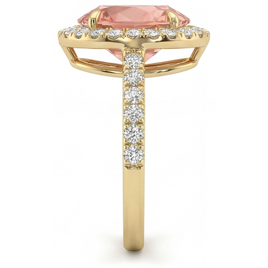 Padparadscha Sapphire Ring 2.8 Carat Genuine Pear Halo 14K Yellow Gold