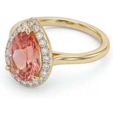 Pink Padparadscha Sapphire Ring 2.8 Carat Natural Pear Halo Plain 14K Yellow Gold