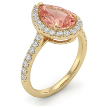 Padparadscha Sapphire Ring 2.8 Carat Genuine Pear Halo 14K Yellow Gold