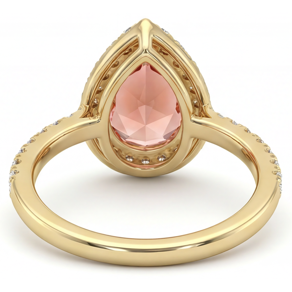 Padparadscha Sapphire Ring 2.8 Carat Genuine Pear Halo 14K Yellow Gold