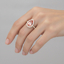 Padparadscha Sapphire Ring 2.8 Carat Genuine Pear Halo 14K Yellow Gold