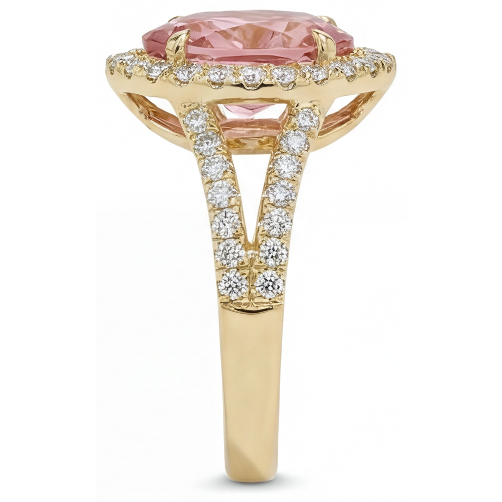 Peach Sapphire 2.8 Carat Genuine Pear Padparadscha Halo Split Shank Ring 14K Yellow Gold