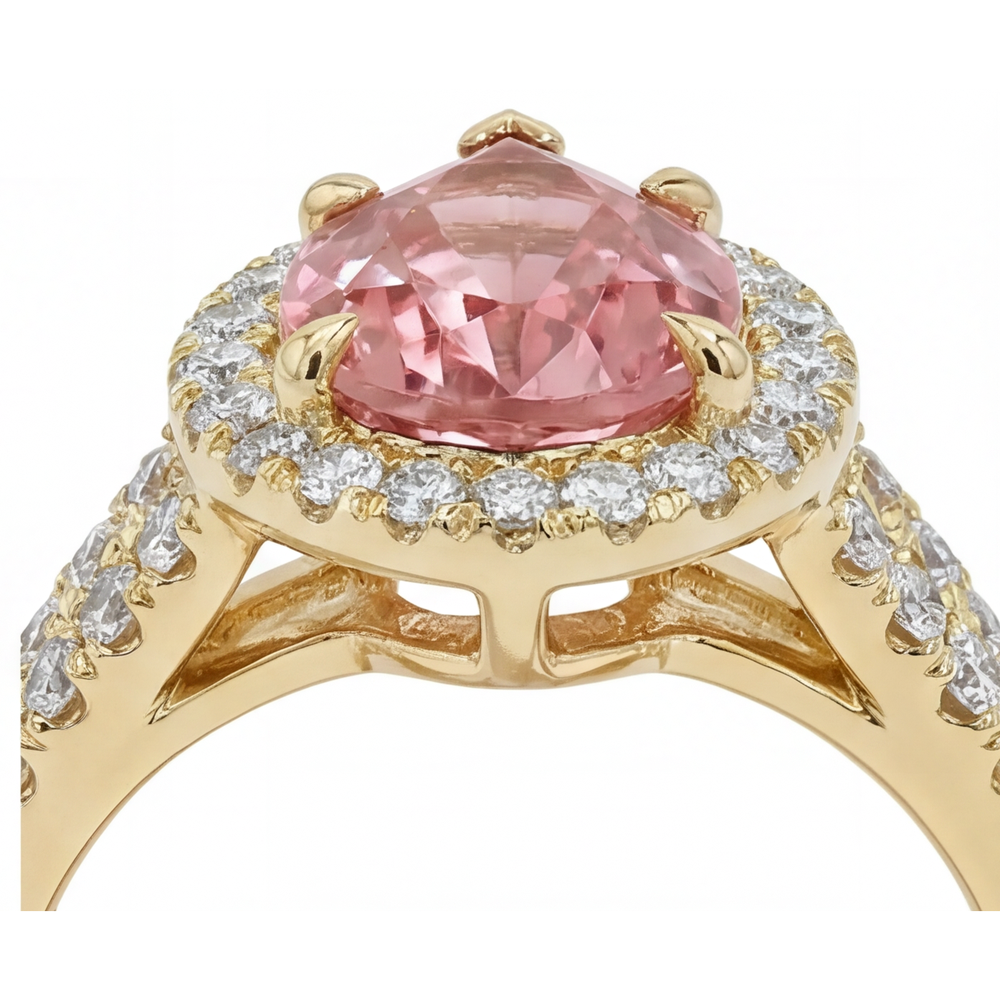 Peach Sapphire 2.8 Carat Genuine Pear Padparadscha Halo Split Shank Ring 14K Yellow Gold
