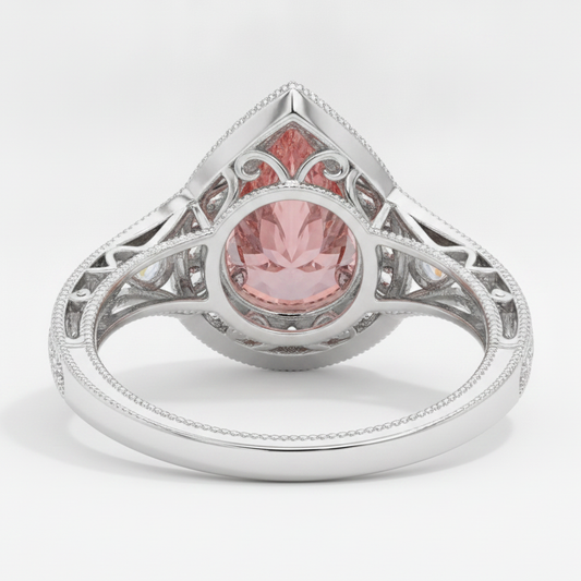 Padparadscha Sapphire Ring 3.1 Carat Real Pear Halo Vintage 14K White Gold