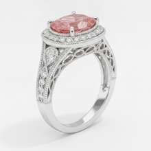 Padparadscha Sapphire Ring 3.1 Carat Real Pear Halo Vintage 14K White Gold