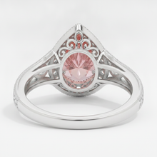 Padparadscha Sapphire Ring 3.1 Carat Real Pear Halo Vintage 14K White Gold