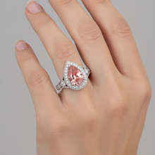 Padparadscha Sapphire Ring 3.1 Carat Real Pear Halo Vintage 14K White Gold