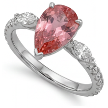 Peach Sapphire 2.9 Carat Genuine Pear Padparadscha Three Stone Ring 14K White Gold
