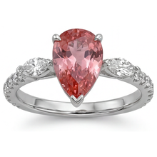 Peach Sapphire 2.9 Carat Genuine Pear Padparadscha Three Stone Ring 14K White Gold