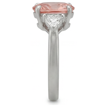 Padparadscha Sapphire Engagement Ring 2.9 Carat Real Pear and White Trilliant Three Stone 14K Gold