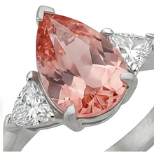 Padparadscha Sapphire Engagement Ring 2.9 Carat Real Pear and White Trilliant Three Stone 14K Gold