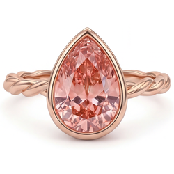 Peach Sapphire 2.5 Carat Natural Pear Padparadscha Bezel Solitaire Ring 14K Rose Gold