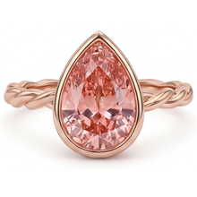 Peach Sapphire 2.5 Carat Natural Pear Padparadscha Bezel Solitaire Ring 14K Rose Gold