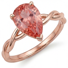 Peach Pink Sapphire 2 Carat Real Pear Padparadscha Solitaire Ring 14K Rose Gold