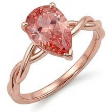 Peach Pink Sapphire 2 Carat Real Pear Padparadscha Solitaire Ring 14K Rose Gold