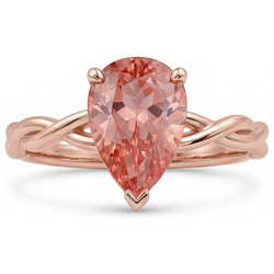 Peach Pink Sapphire 2 Carat Real Pear Padparadscha Solitaire Ring 14K Rose Gold