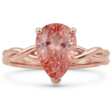 Peach Pink Sapphire 2 Carat Real Pear Padparadscha Solitaire Ring 14K Rose Gold